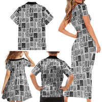 Vintage Aloha Block Quilt Family Matching Short Sleeve Bodycon Dress and Hawaiian Shirt Black Inspired Lei Motifs LT9 - Polynesian Pride