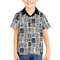 Vintage Aloha Block Quilt Family Matching Tank Maxi Dress and Hawaiian Shirt Black Inspired Lei Motifs LT9 Son's Shirt Black - Polynesian Pride