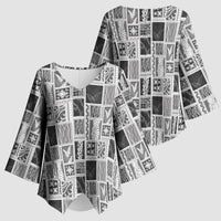 Vintage Aloha Block Quilt Kimono Sleeve Blouse Black Inspired Lei Motifs - Polynesian Pride