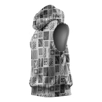 Vintage Aloha Block Quilt Sleeveless Hoodie Black Inspired Lei Motifs LT9 - Polynesian Pride