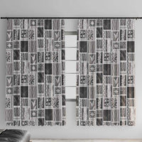 Vintage Aloha Block Quilt Window Curtain Black Inspired Lei Motifs - Polynesian Pride