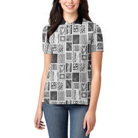 Vintage Aloha Block Quilt Women Polo Shirt Black Inspired Lei Motifs LT9 - Polynesian Pride