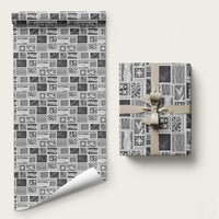 Vintage Aloha Block Quilt Wrapping Paper Black Inspired Lei Motifs - Polynesian Pride