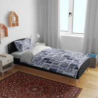Vintage Aloha Block Quilt Bedding Set Blue Inspired Lei Motifs - Polynesian Pride