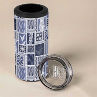 Vintage Aloha Block Quilt 4 in 1 Can Cooler Tumbler Blue Inspired Lei Motifs LT9 - Polynesian Pride