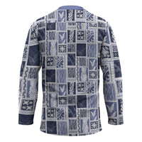 Vintage Aloha Block Quilt Hockey Jersey Blue Inspired Lei Motifs - Polynesian Pride