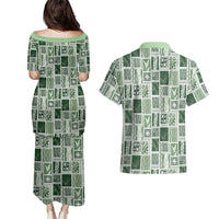 Vintage Aloha Block Quilt Couples Matching Puletasi and Hawaiian Shirt Green Inspired Lei Motifs LT9 - Polynesian Pride