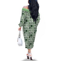 Vintage Aloha Block Quilt Family Matching Off The Shoulder Long Sleeve Dress and Hawaiian Shirt Green Inspired Lei Motifs LT9 - Polynesian Pride