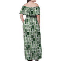 Vintage Aloha Block Quilt Family Matching Off Shoulder Maxi Dress and Hawaiian Shirt Green Inspired Lei Motifs LT9 - Polynesian Pride