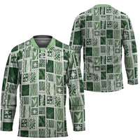 Vintage Aloha Block Quilt Hockey Jersey Green Inspired Lei Motifs - Polynesian Pride