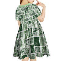Vintage Aloha Block Quilt Kid Short Sleeve Dress Green Inspired Lei Motifs LT9 - Polynesian Pride