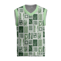 Vintage Aloha Block Quilt Christmas Knitted V-Neck Vest Green Inspired Lei Motifs LT9 Green - Polynesian Pride