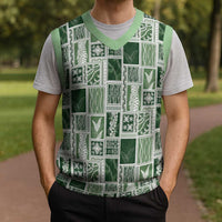 Vintage Aloha Block Quilt Christmas Knitted V-Neck Vest Green Inspired Lei Motifs LT9 - Polynesian Pride