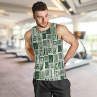 Vintage Aloha Block Quilt Men Tank Top Green Inspired Lei Motifs - Polynesian Pride
