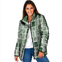 Vintage Aloha Block Quilt Padded Jacket Green Inspired Lei Motifs - Polynesian Pride