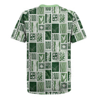 Vintage Aloha Block Quilt Rugby Jersey Green Inspired Lei Motifs - Polynesian Pride