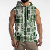 Vintage Aloha Block Quilt Sleeveless Zip Hoodie Green Inspired Lei Motifs LT9 - Polynesian Pride