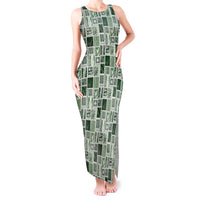 Vintage Aloha Block Quilt Tank Maxi Dress Green Inspired Lei Motifs - Polynesian Pride