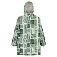 Vintage Aloha Block Quilt Wearable Blanket Hoodie Green Inspired Lei Motifs LT9 One Size Green - Polynesian Pride