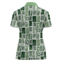 Vintage Aloha Block Quilt Women Polo Shirt Green Inspired Lei Motifs LT9 - Polynesian Pride