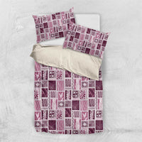 Vintage Aloha Block Quilt Bedding Set Pink Inspired Lei Motifs - Polynesian Pride