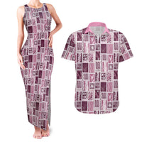 Vintage Aloha Block Quilt Couples Matching Tank Maxi Dress and Hawaiian Shirt Pink Inspired Lei Motifs LT9 Pink - Polynesian Pride