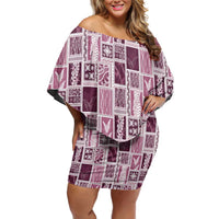 Vintage Aloha Block Quilt Family Matching Off Shoulder Short Dress and Hawaiian Shirt Pink Inspired Lei Motifs LT9 Mom's Dress Pink - Polynesian Pride