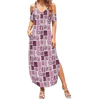 Vintage Aloha Block Quilt Family Matching Summer Maxi Dress and Hawaiian Shirt Pink Inspired Lei Motifs LT9 Mom's Dress Pink - Polynesian Pride