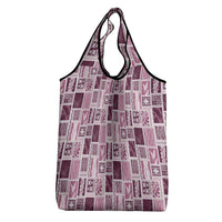 Vintage Aloha Block Quilt Grocery Bag Pink Inspired Lei Motifs - Polynesian Pride
