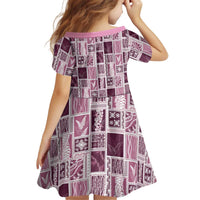 Vintage Aloha Block Quilt Kid Short Sleeve Dress Pink Inspired Lei Motifs - Polynesian Pride