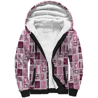 Vintage Aloha Block Quilt Sherpa Hoodie Pink Inspired Lei Motifs LT9 Unisex Pink - Polynesian Pride