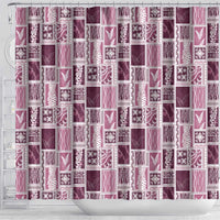 Vintage Aloha Block Quilt Shower Curtain Pink Inspired Lei Motifs - Polynesian Pride