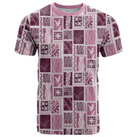 Vintage Aloha Block Quilt T Shirt Pink Inspired Lei Motifs - Polynesian Pride