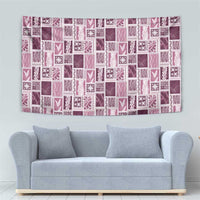 Vintage Aloha Block Quilt Tapestry Pink Inspired Lei Motifs - Polynesian Pride