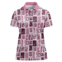 Vintage Aloha Block Quilt Women Polo Shirt Pink Inspired Lei Motifs LT9 Female Pink - Polynesian Pride