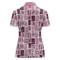 Vintage Aloha Block Quilt Women Polo Shirt Pink Inspired Lei Motifs LT9 - Polynesian Pride