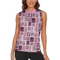 Vintage Aloha Block Quilt Women Sleeveless Polo Shirt Pink Inspired Lei Motifs LT9 - Polynesian Pride