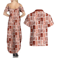 Vintage Aloha Block Quilt Couples Matching Summer Maxi Dress and Hawaiian Shirt Red Inspired Lei Motifs LT9 - Polynesian Pride