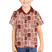 Vintage Aloha Block Quilt Family Matching Off The Shoulder Long Sleeve Dress and Hawaiian Shirt Red Inspired Lei Motifs LT9 Son's Shirt Red - Polynesian Pride