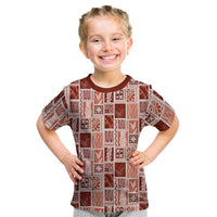 Vintage Aloha Block Quilt Kid T Shirt Red Inspired Lei Motifs - Polynesian Pride