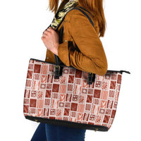Vintage Aloha Block Quilt Leather Tote Bag Red Inspired Lei Motifs - Polynesian Pride