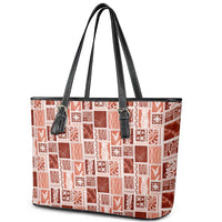 Vintage Aloha Block Quilt Leather Tote Bag Red Inspired Lei Motifs - Polynesian Pride