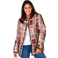 Vintage Aloha Block Quilt Padded Jacket Red Inspired Lei Motifs - Polynesian Pride