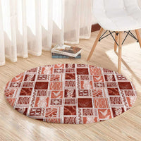 Vintage Aloha Block Quilt Round Carpet Red Inspired Lei Motifs - Polynesian Pride