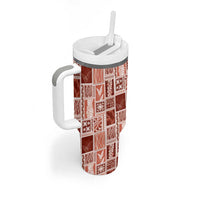 Vintage Aloha Block Quilt Tumbler With Handle Red Inspired Lei Motifs - Polynesian Pride