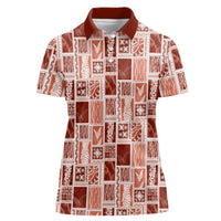 Vintage Aloha Block Quilt Women Polo Shirt Red Inspired Lei Motifs LT9 Female Red - Polynesian Pride