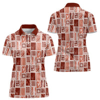 Vintage Aloha Block Quilt Women Polo Shirt Red Inspired Lei Motifs LT9 - Polynesian Pride