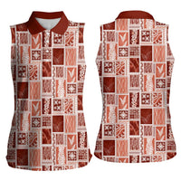 Vintage Aloha Block Quilt Women Sleeveless Polo Shirt Red Inspired Lei Motifs LT9 - Polynesian Pride