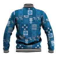 Vintage Hawaiian Quilting Patterns Baseball Jacket Blue Style Tribal Fabric Patchwork - Polynesian Pride