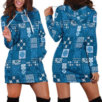 Vintage Hawaiian Quilting Patterns Hoodie Dress Blue Style Tribal Fabric Patchwork - Polynesian Pride